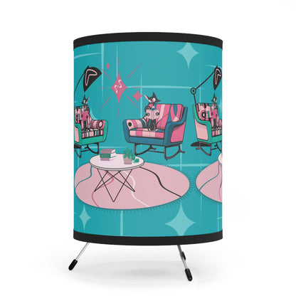 Mid Century Modern Retro Tripod Lamp Book Lover, Book Talk Kitschy Mod Table Lamp - Mid Century Modern Gal