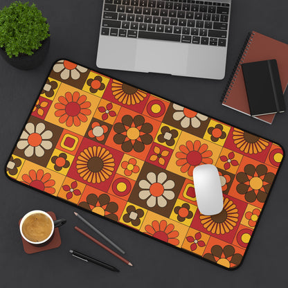Retro Floral Flower Power Desk Mat - Vibrant and Stylish Mid Mod Desk Decor - Mid Century Modern Gal