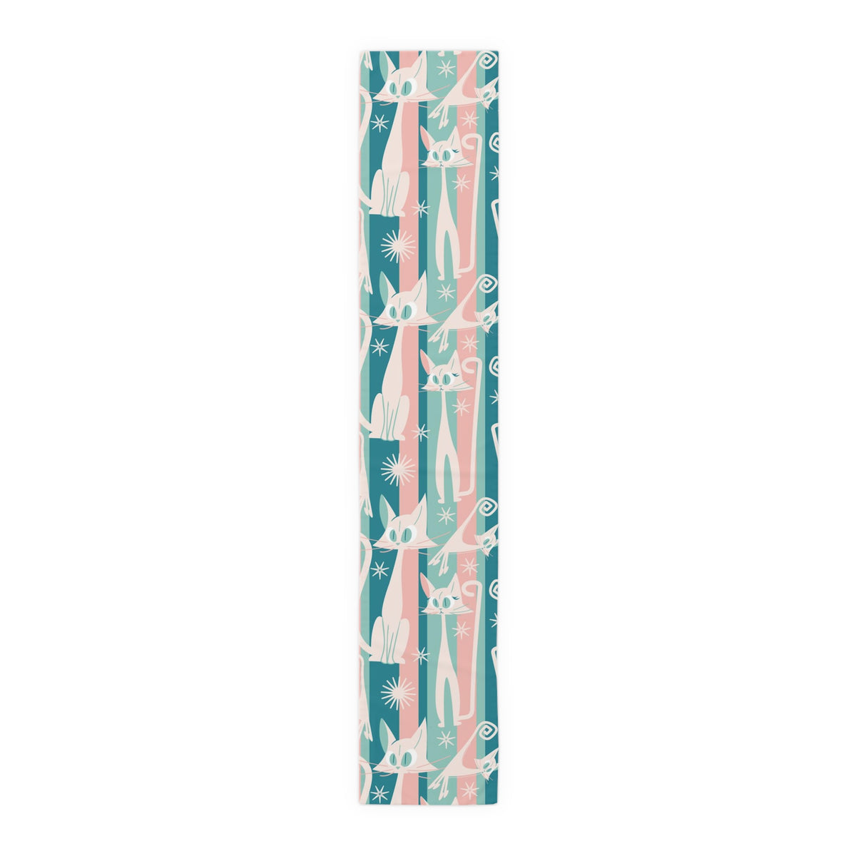Kitschy Cat Cafe Aqua, Pink Bespoke Home Decor,  Mid Century Modern Table Runner - Mid Century Modern Gal