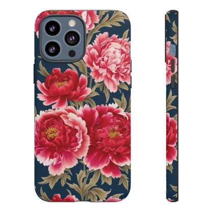 Chinoiserie Royal Blue Pink, Red Roses And Peony Floral Tough Phone Case