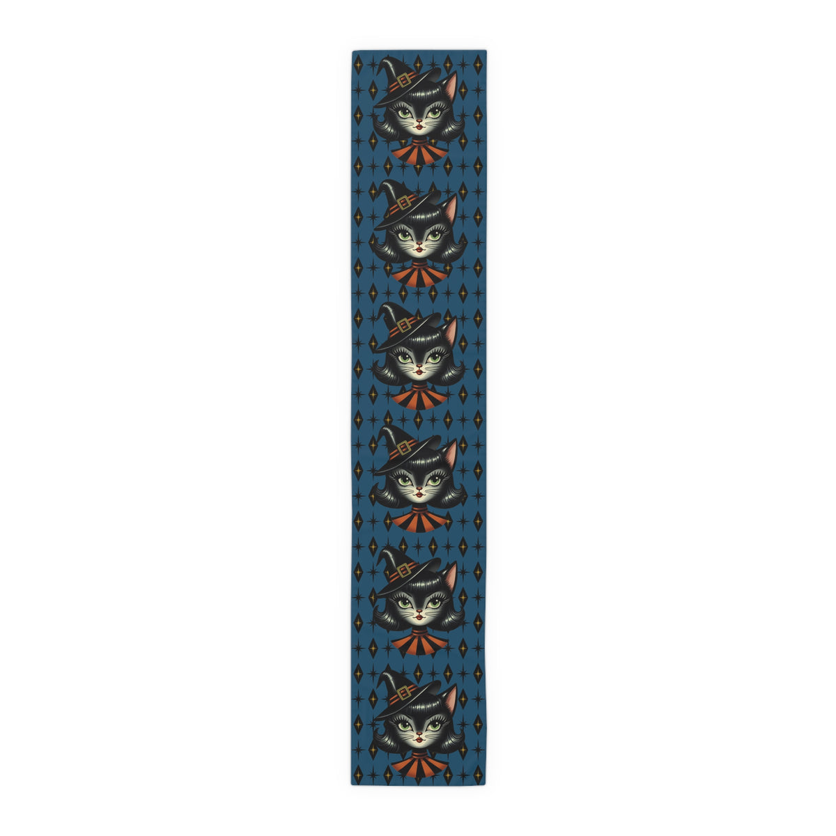 Vintage Halloween Black Cat Sexy Sexton Mid Century Modern Blue Table Runner - Mid Century Modern Gal