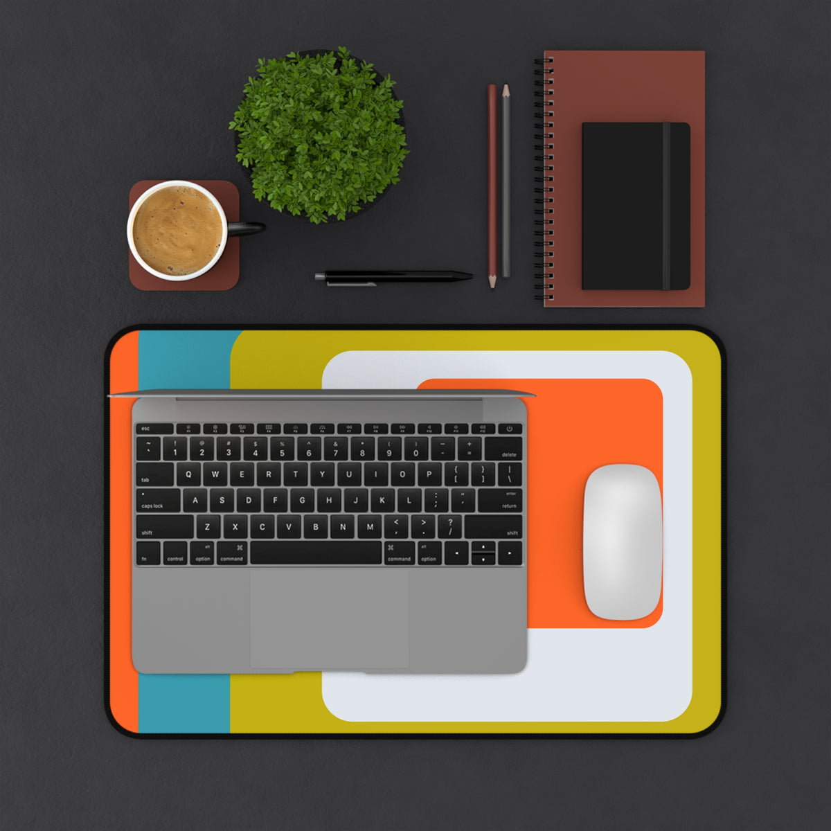 Hipster 70's Modern Retro Green, Orange, White, Teal Blue MCM Home Decor Desk Mat - Mid Century Modern Gal