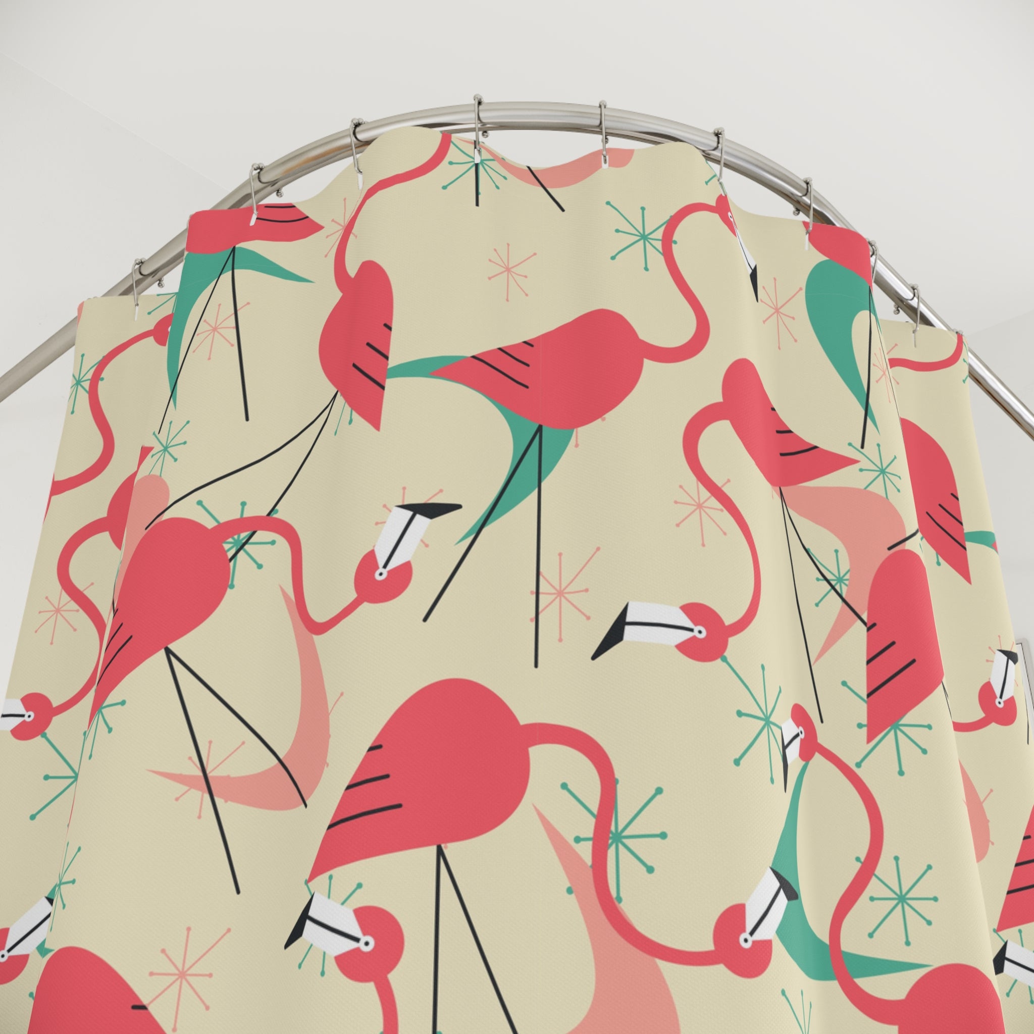 Palm Springs California Kitschy Mod Tropical Flamingo Shower Curtain Retro Summer Vibes - Mid Century Modern Gal