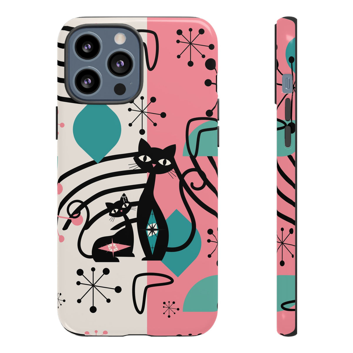 Mid Mod Atomic Cat Boomerang Starburst, Pink, Black Kitschy Stylish Cat Phone Case: Modern Design for Cat Lovers