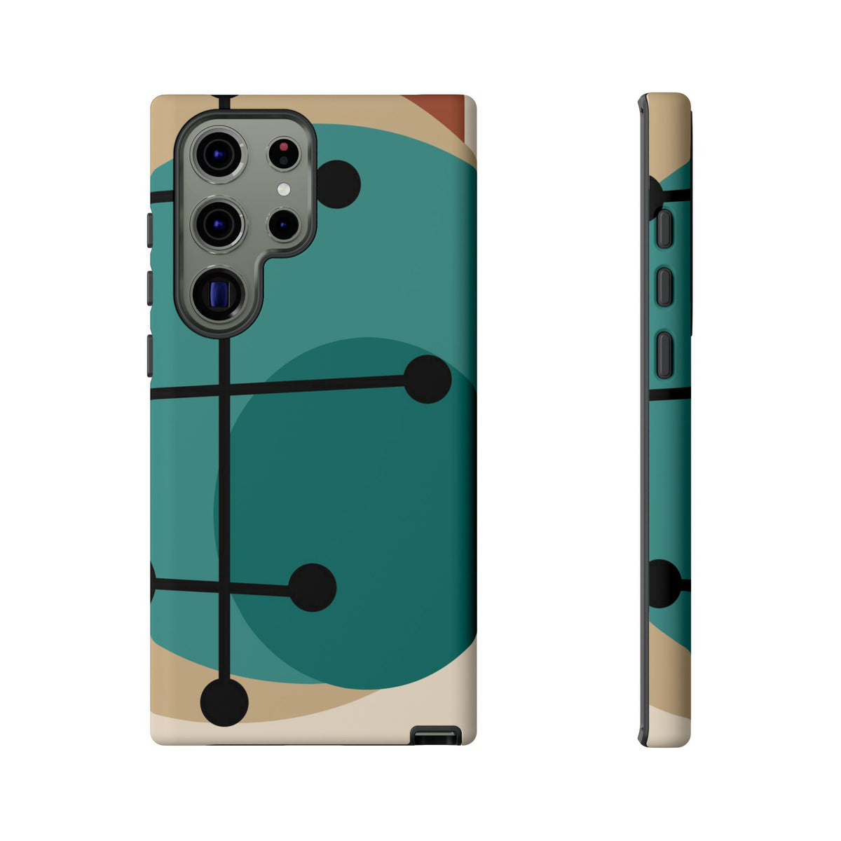 Mid Century Mod, Geometric, Retro Beige Teal Blue, Smart Phones Tough Phone Cases
