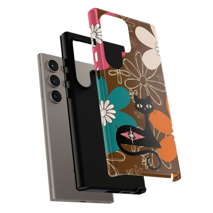 Atomic Cat Retro 70s Vibe Flower Power Tough Cases: Cute Floral and Cat Phone Case for Cat Lovers