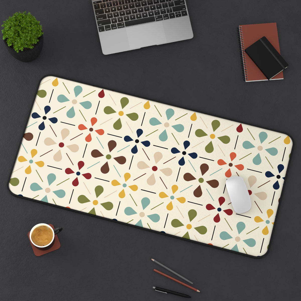 Mid Century Modern Scandinavian Flower, Mod Multi Color Desk Mat - Mid Century Modern Gal