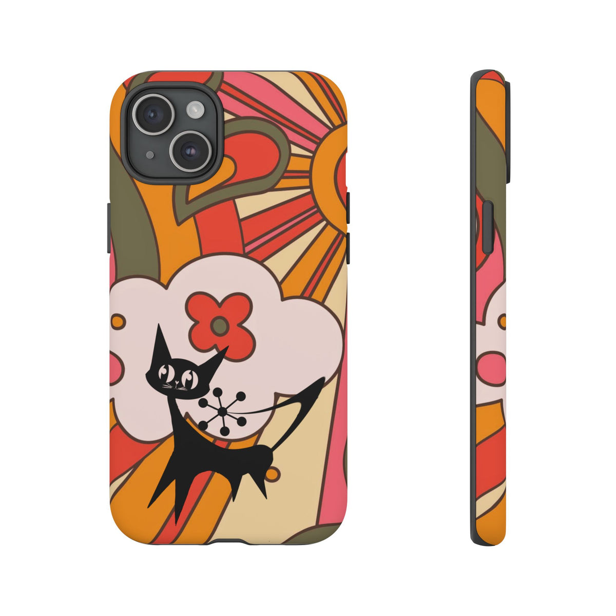 Atomic Cat, Retro Sunburst, Groovy Mod Smart Phone Tough Phone Cases