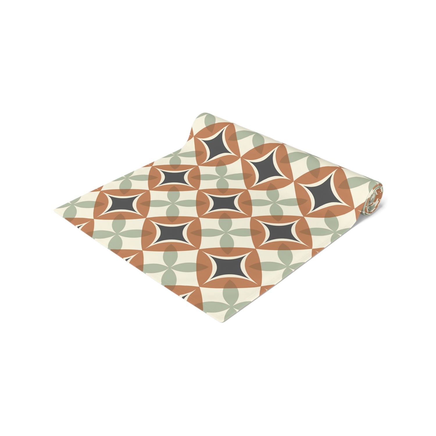 Mid Century Modern Interlocking Geometric, Terracotta Sage Charcoal Table Runner - Mid Century Modern Gal
