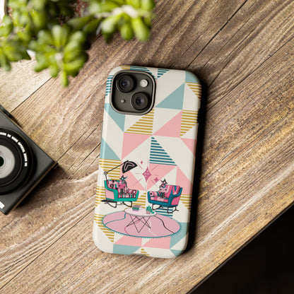 Atomic Cats Reading, Book Talk, Book Lover, Retro Chic Phone Case with Retro Vibe - Cozy Living Room Design