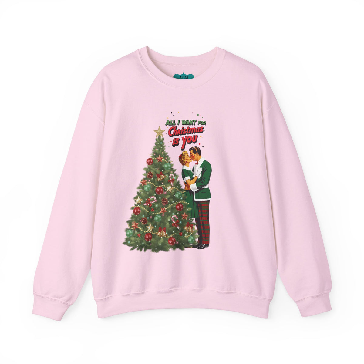 Mid Century Modern Christmas 50s Retro Kitschy Vintgage Holiday Love Crewneck Sweatshirt - "All I Want for Christmas Is You" - Mid Century Modern Gal