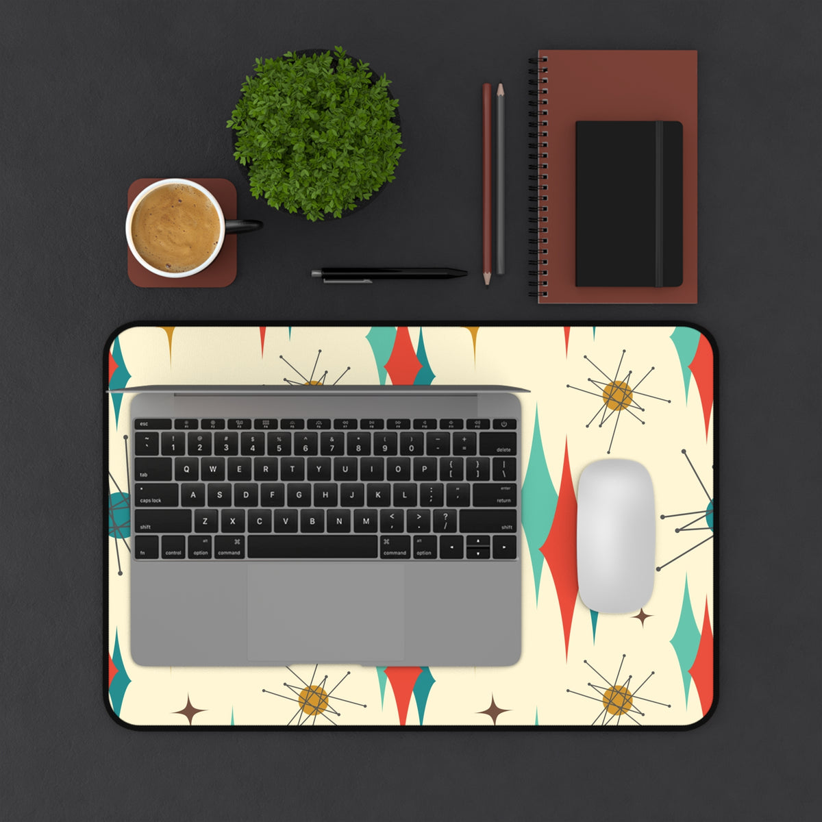 Franciscan Starburst Mid Century Modern Retro-Inspired Desk Mat with Geometric Print - Stylish Workspace Decor - Mid Century Modern Gal