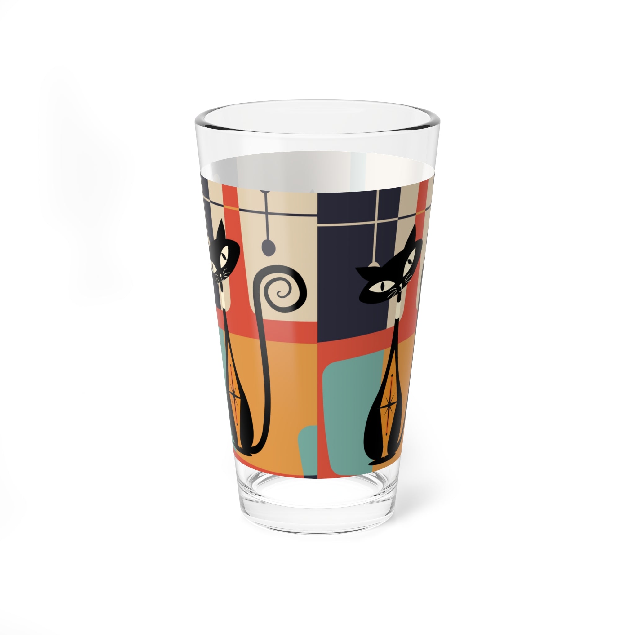 Atomic Kitschy Black Cat Pint Glass, Mid Century Modern Retro MCM Barware