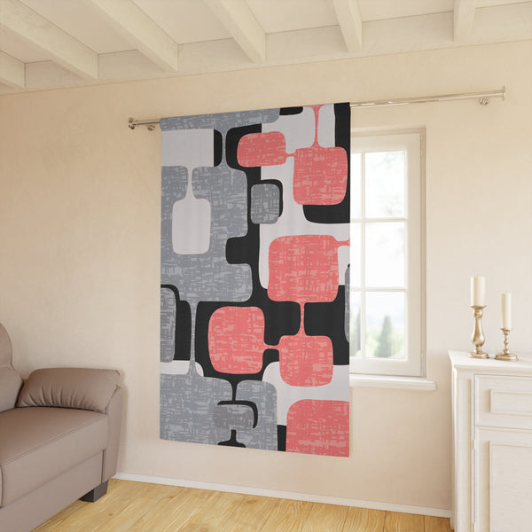 Mid Century Modern Window Treatment, Geometric, Coral Pink, Black, Gray, White, MCM Window Curtain