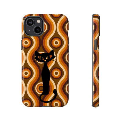 Retro Phone Case, Groovy Brown, Atomic Kitsch Cat Tough Smart Phone Cases