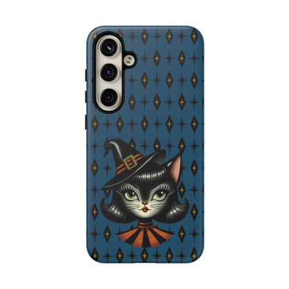 Vintage Halloween Black Cat Sexy Sexton Mid Century Modern Blue Tough Phone Case