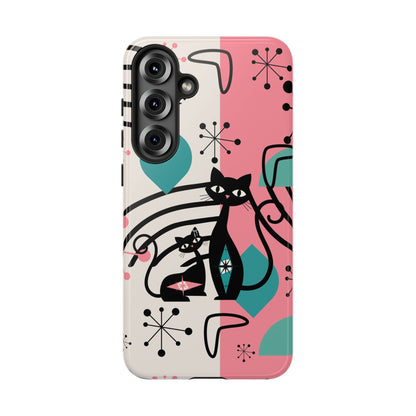 Mid Mod Atomic Cat Boomerang Starburst, Pink, Black Kitschy Stylish Cat Phone Case: Modern Design for Cat Lovers