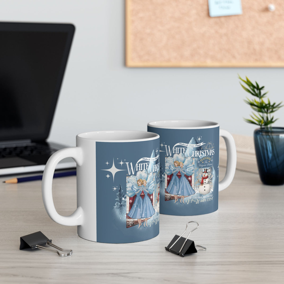 Sister Sister Wallace and Davis White Christmas Kitschy 50s Holiday Ceramic Mug - Mid Century Modern Gal