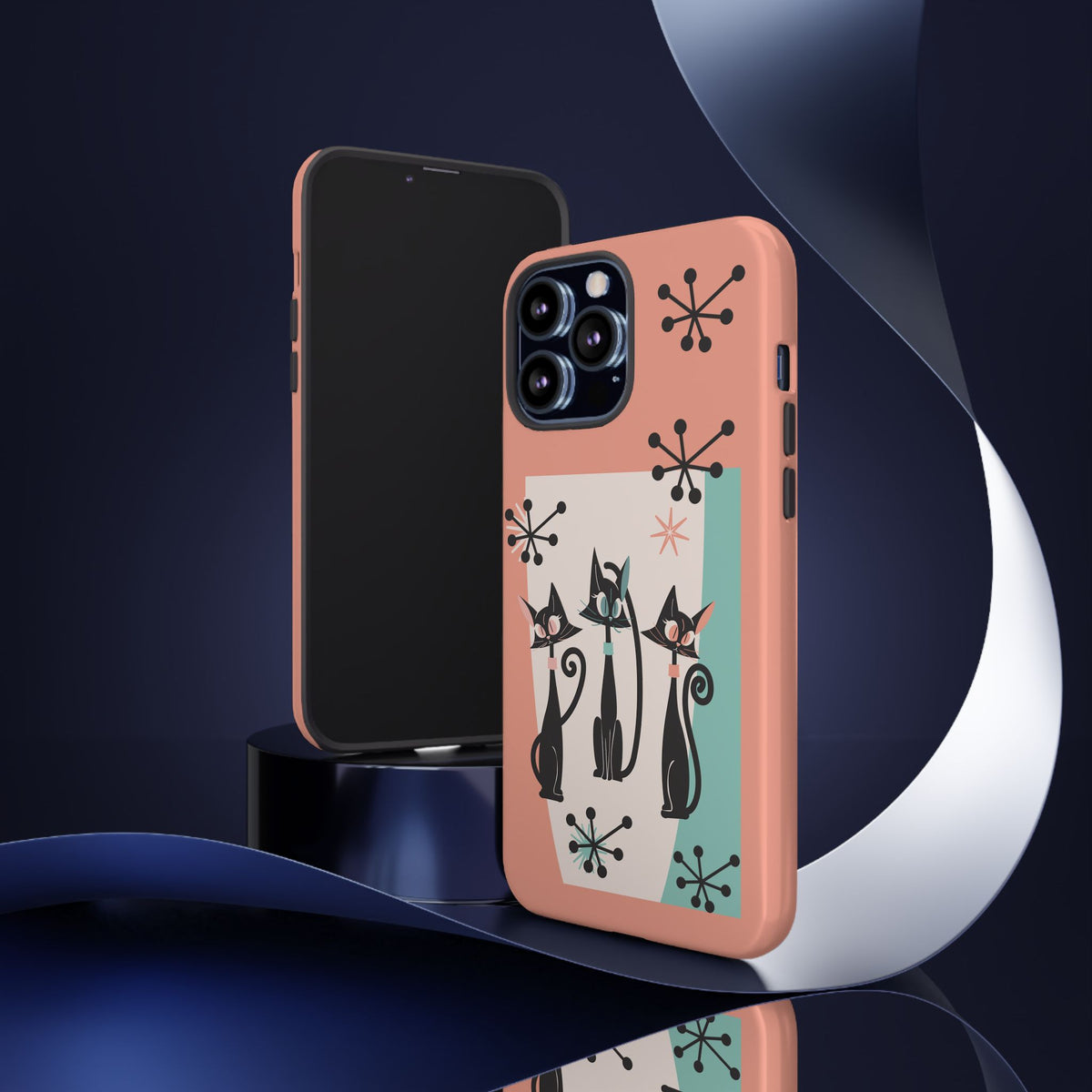 Atomic Cat Mid Mod Coral Aqua Blue Starburst Kitschy Fun Chic Samsung, Smart Phones Tough Cases
