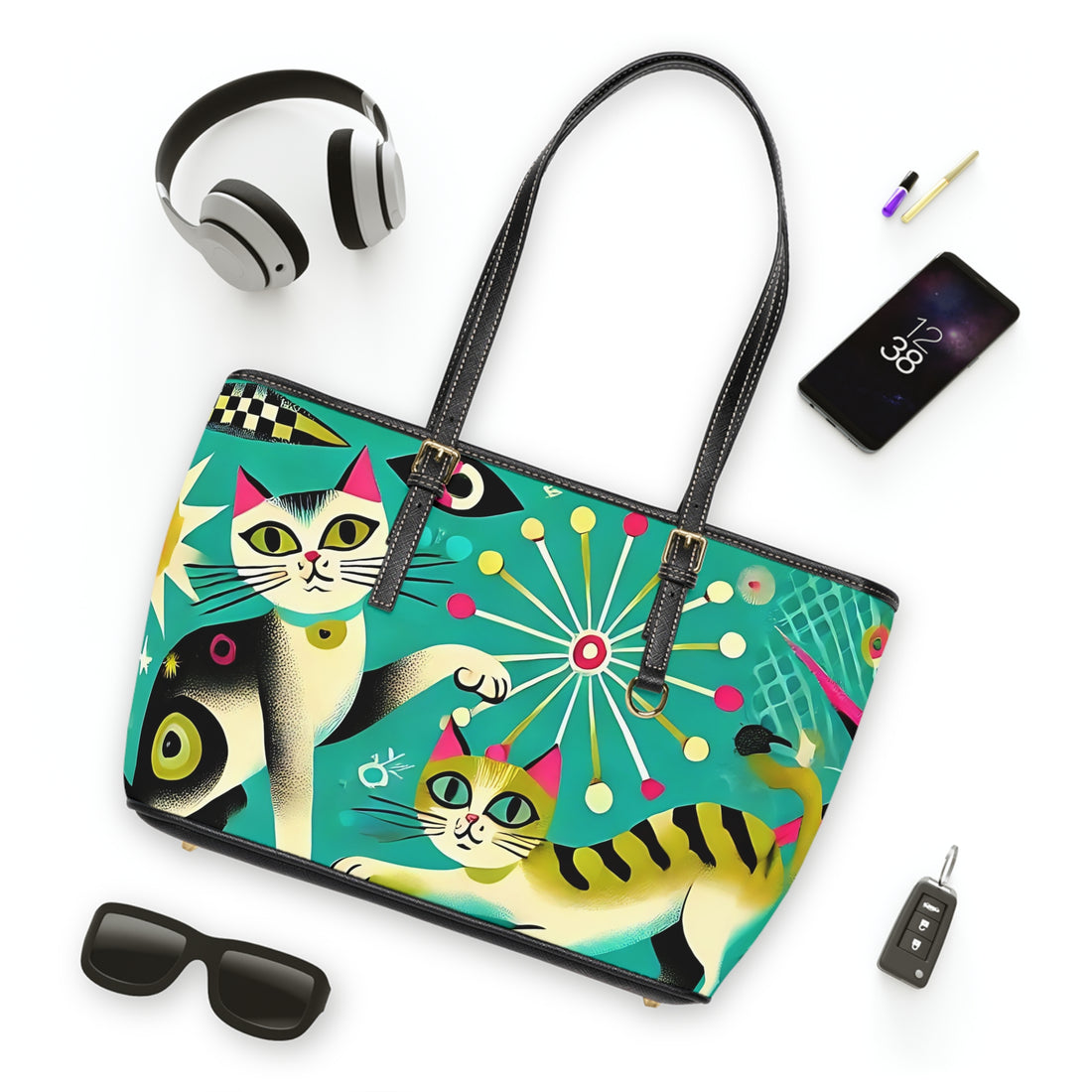 Atomic Cat Kitschy Trendy Modern Mid Century Shoulder Bags