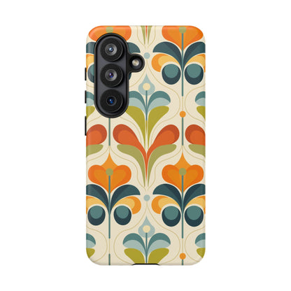 Mid Century Modern Scandinavian Floral, Orange Blue Green Tough Phone Case