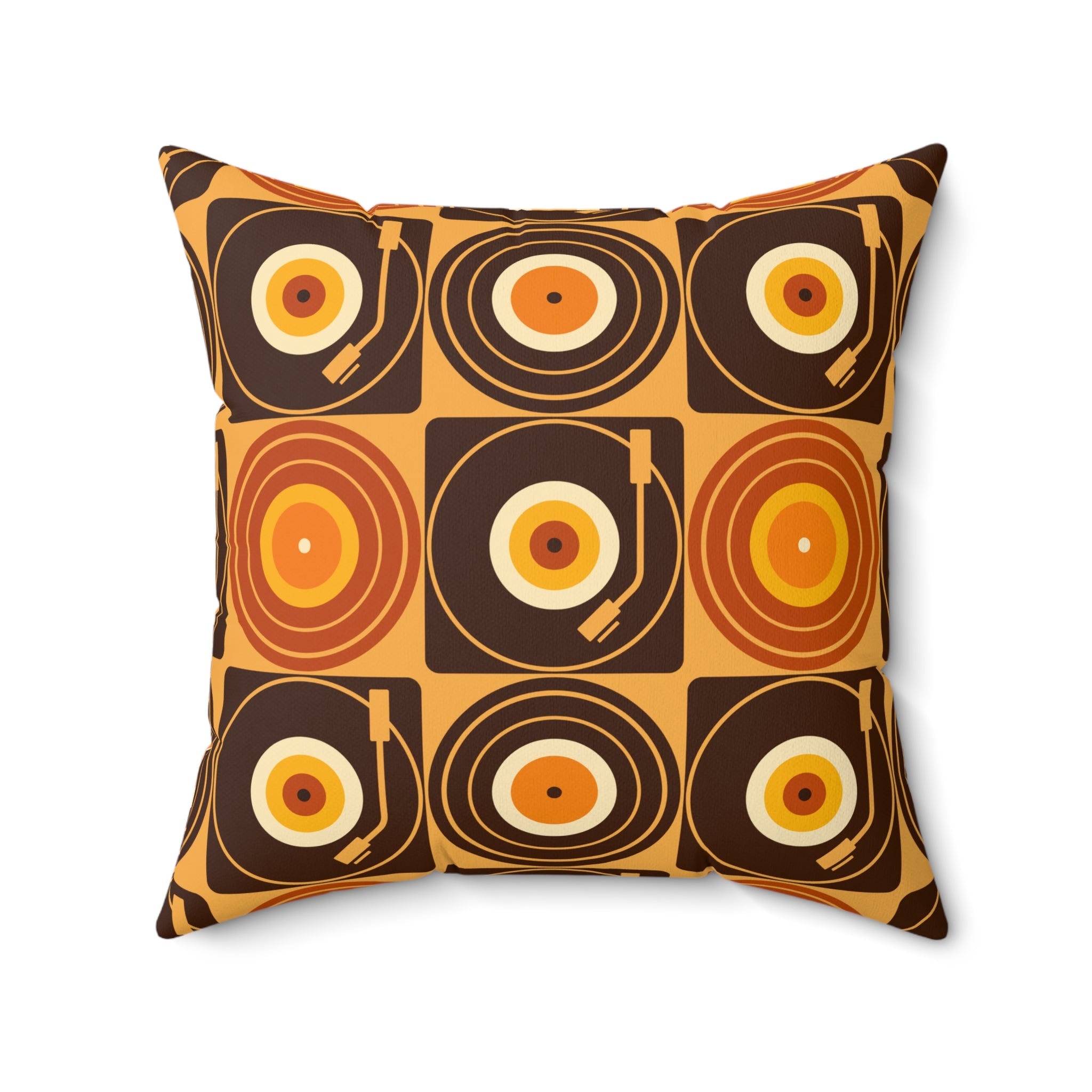 Groovy Retro Record Players, Brown Orange Yellow, Pillow Cover and Insert - Mid Century Modern Gal