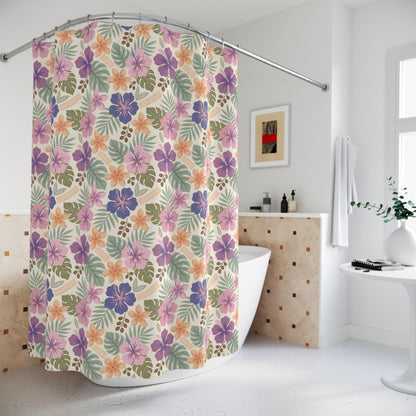 Retro Tropical Tiki Summer, Hawaiian Hibiscus Purple Shower Curtain - Mid Century Modern Gal