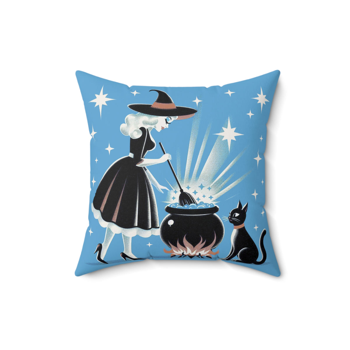 Witch's Brew Mid Century Modern Halloween Gothic Blue Pillow Cover and Insert - Mid Century Modern Gal