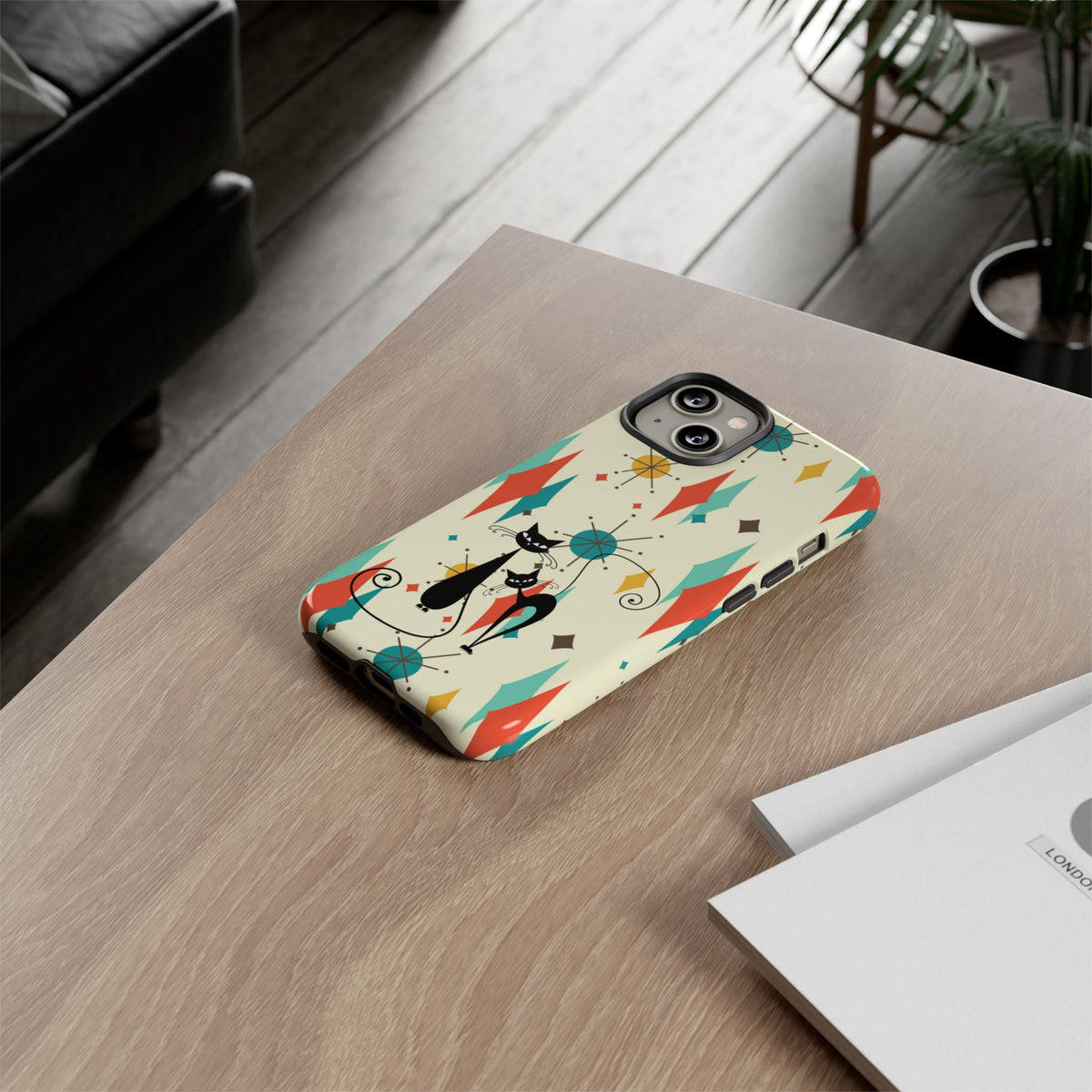 Atomic Kitty Cat, Mid Mod Franciscan Pattern, Kitsch Tough Phone Cases