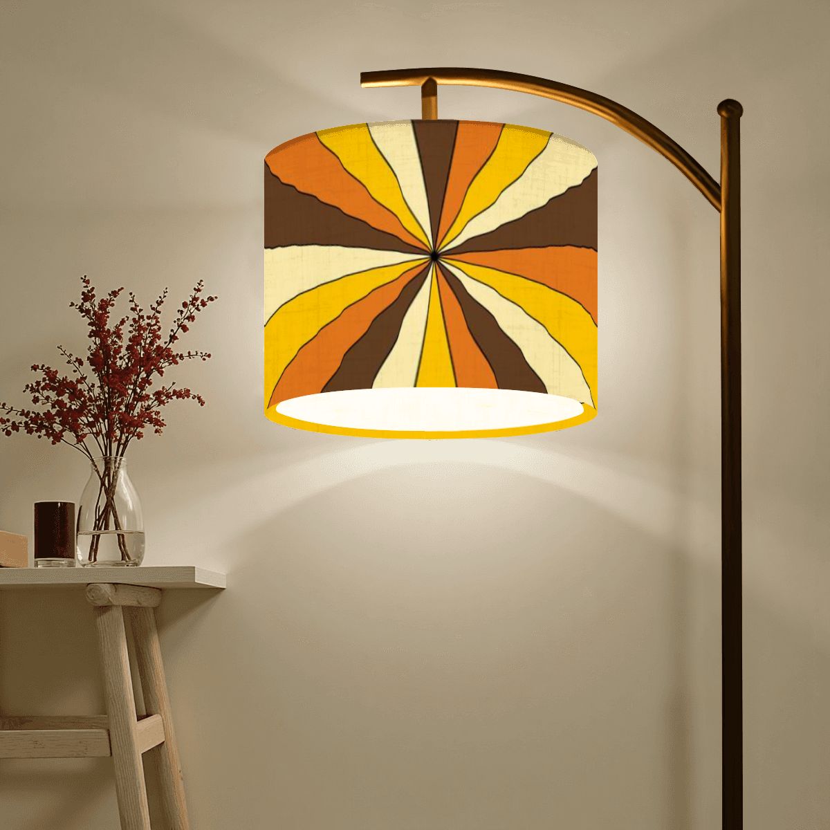 70s Retro Groovy Brown, Orange Yellow, Mid Century Modern Arc Floor Lamp - Mid Century Modern Gal