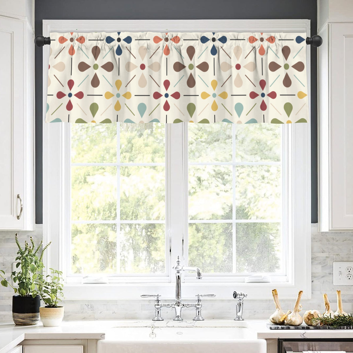 Modern Scandinavian Flower Designed Window Valance - Mid Century Modern Gal