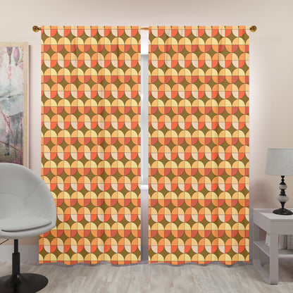 Mid Century Modern Scandinavian Geometric Green, Orange Retro Window Curtains (two panels) - Mid Century Modern Gal