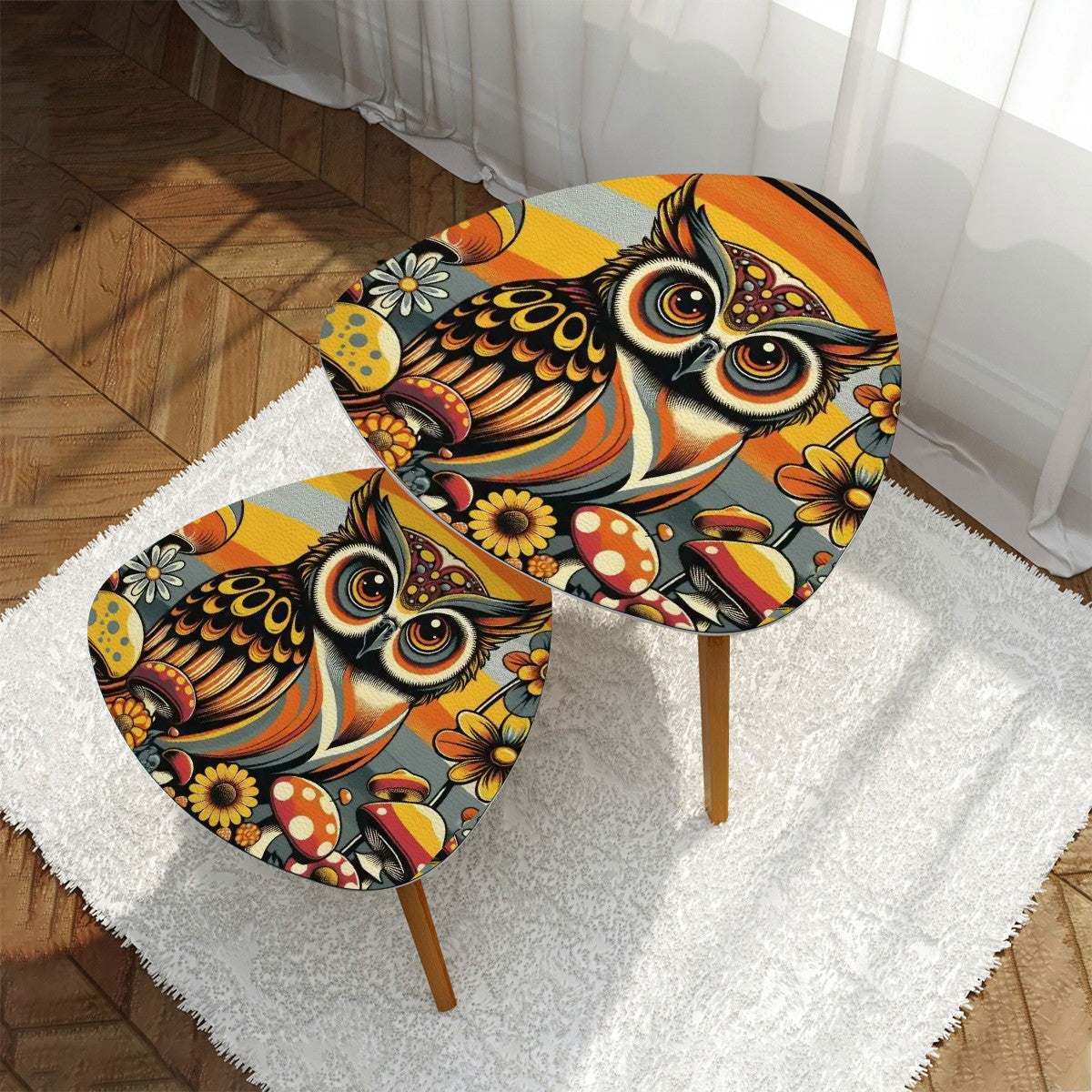 Retro 70s Owl Mushroom Groovy Mid Century Modern Nesting Tables - Mid Century Modern Gal