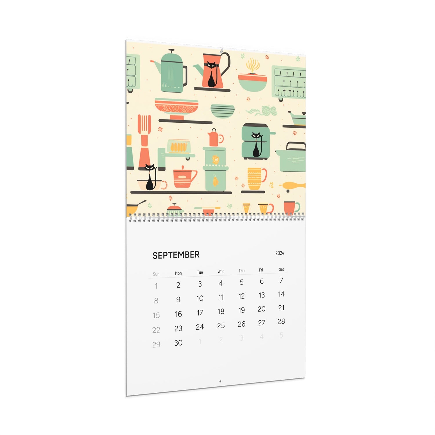 Pyrex Vintage Kitchen, Kitschy Atomic Kitties, Pyrex Lover Wall Calendars (2024) Calendar 14&quot; x 11.5&quot; / Glossy