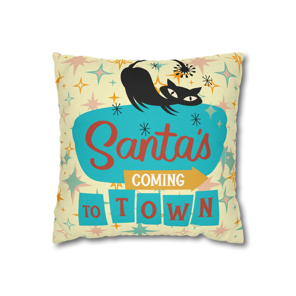 Atomic 50's Christmas, Atomic Cat, Christmas Pillow Cover, Mid Century Modern Kitschy Chrismta Holiday Decor, Pillow Cover