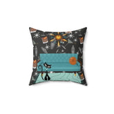 Atomic Cat And Cocktails Mid Century Modern Kitschy 50s Style Pillow And Insert Home Decor 14" × 14"