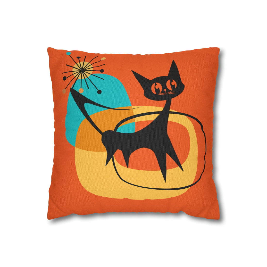 Atomic Cat, Orange Mid Mod Pillow Case ONLY Home Decor 14&quot; × 14&quot;