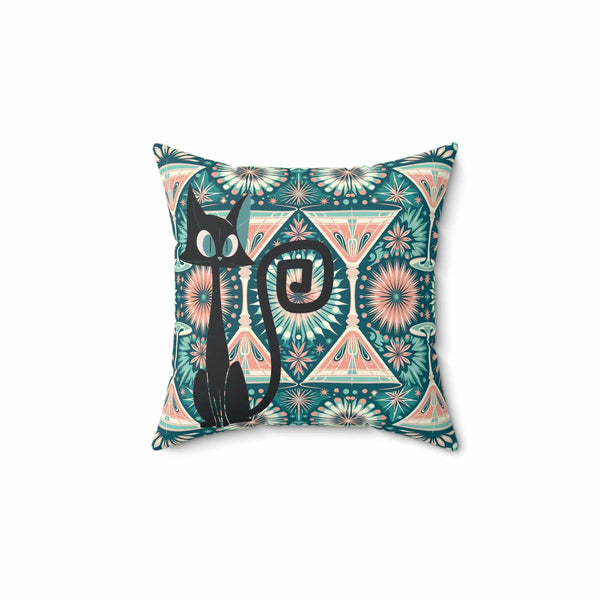Atomic Cat Pillow, Atomic 50s Pink, Teal, Cosmo, Martini Lover, Kitschy Quirky Fun Mid Century Modern Pillow And Insert
