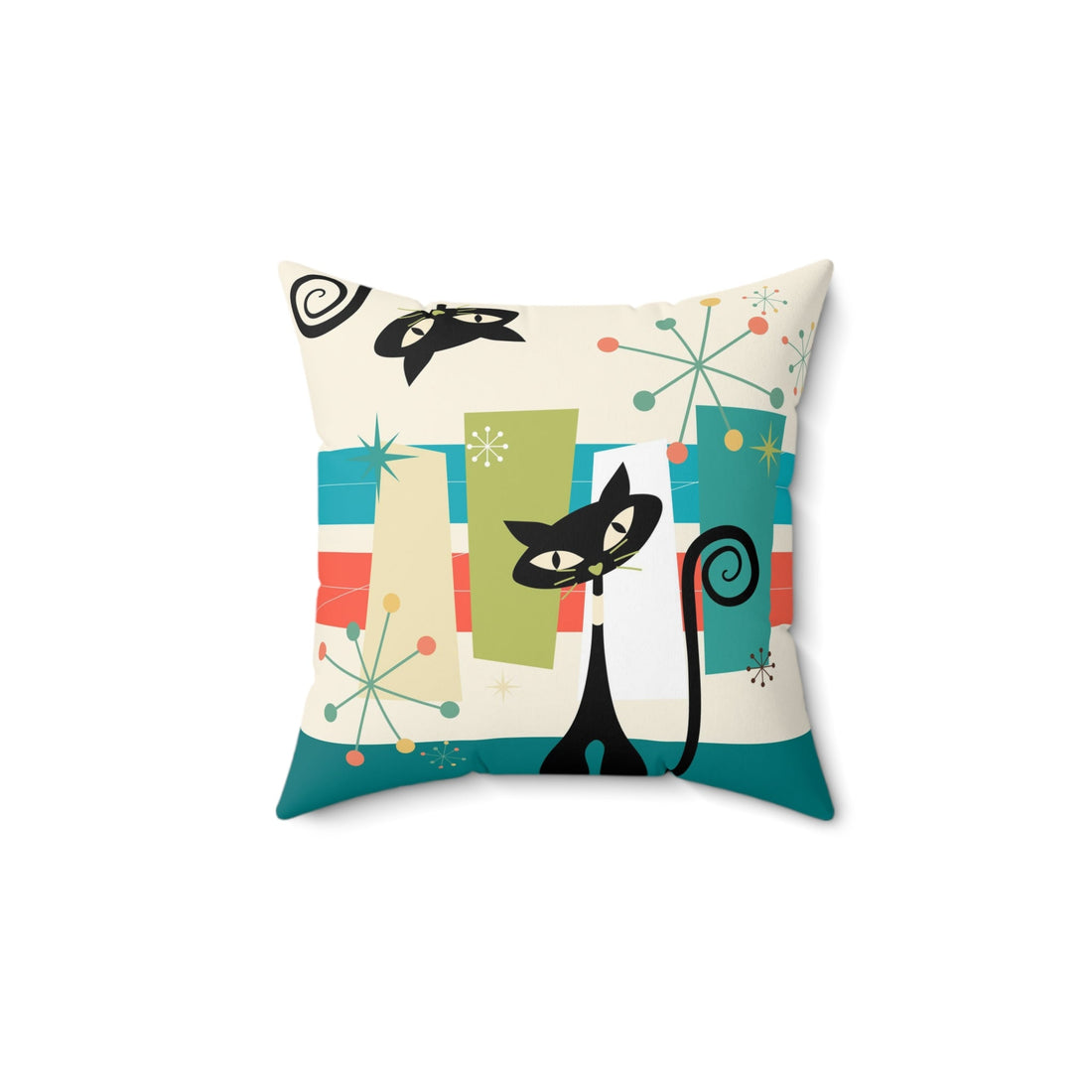Atomic Kitties, Kitschy Mid Century Modern Funky Fun Pillow And Insert Home Decor 14&quot; × 14&quot;