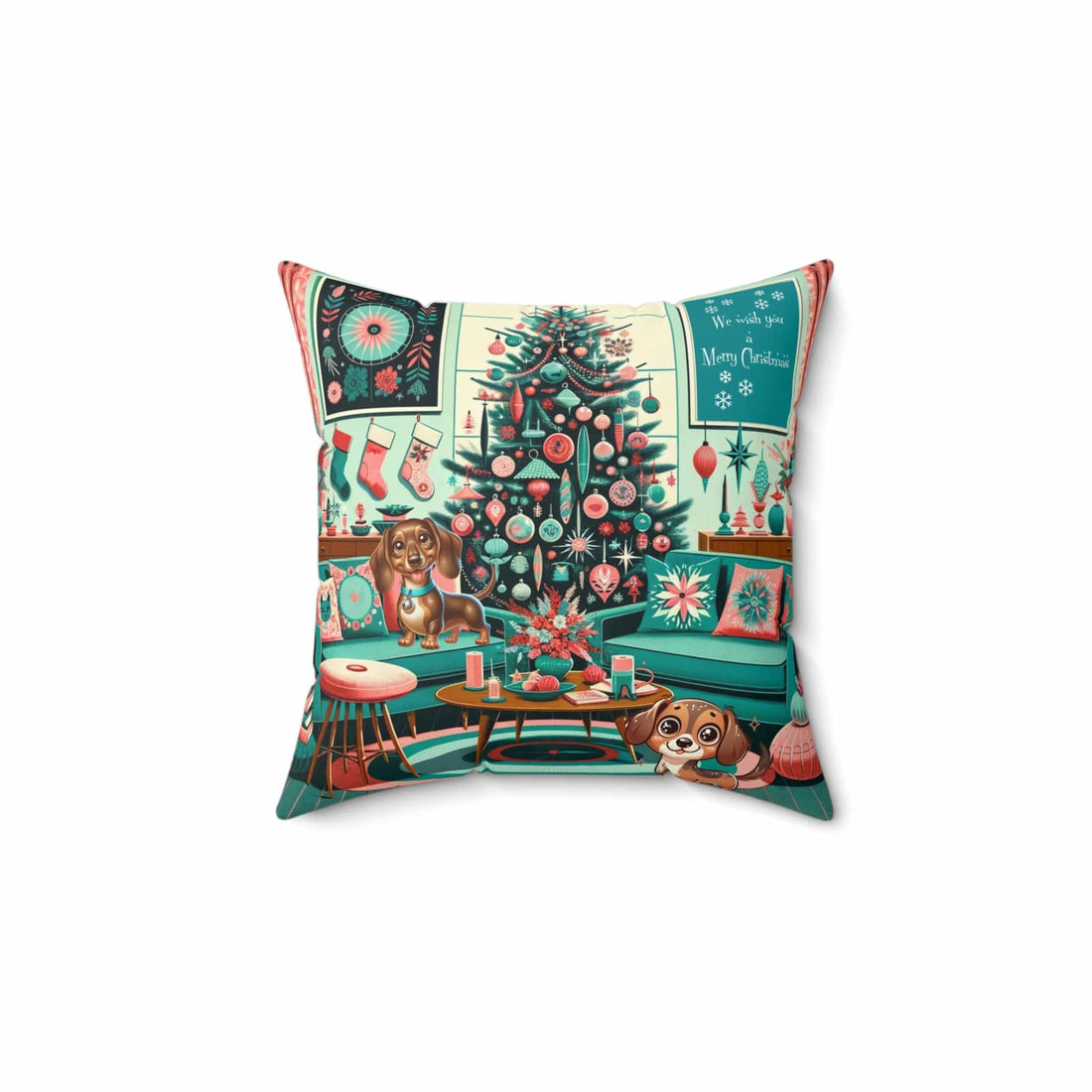 Daschund Dog Christmas Pillow Home Decor 14&quot; × 14&quot;