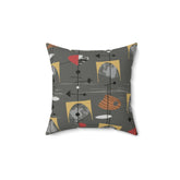 Mid Century Modern, Abstract Charcoal Gray Modern Pillow Case And Insert Home Decor 14" × 14"