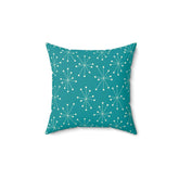 Mid Century Modern Atomic Aqua Blue, Starburst Retro Square Pillow Home Decor 14" × 14"