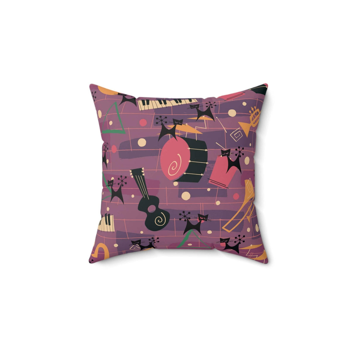 Mid Century Modern Atomic Cats, Jazzy Snazzy Mod Retro Pillow And Insert Home Decor 14" × 14"
