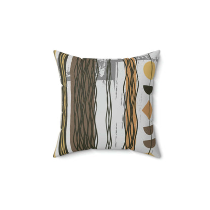 Mid Century Modern, Boho Abstract, Brown, Mustard Yellow, Funky Fun Pillow Case And Insert Home Decor 14&quot; × 14&quot;