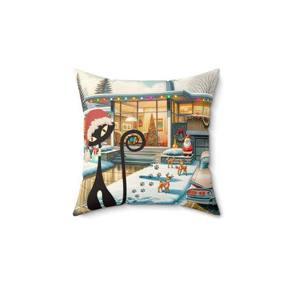 Mid Century Modern Christmas Pillow Gift, Wishing You A Blast Of Joy This Holiday Season, Atomic Cat, Kitschy Style Pillow And Insert Home Decor 14&quot; × 14&quot;