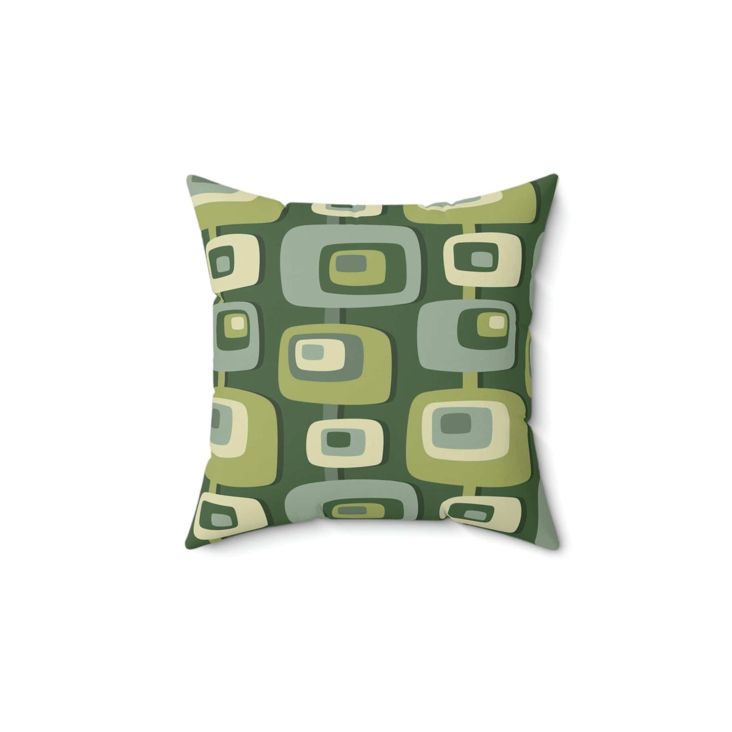 Mid Century Modern, Geometric, Groovy Green, Beige, Abstract, 60s 70s Retro, Mid Mod Pillow Case And Insert Home Decor 14&quot; × 14&quot;