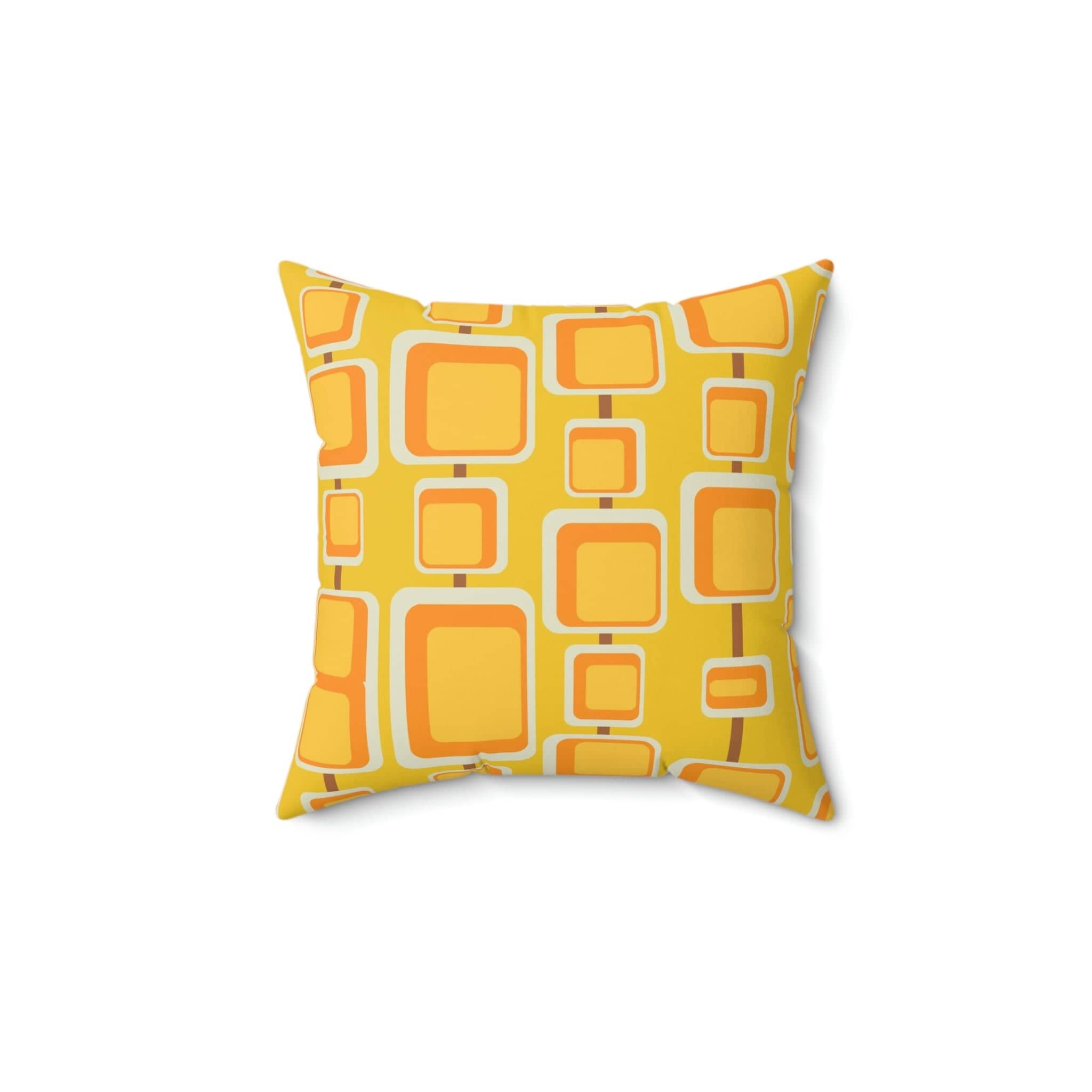 Mid Century Modern, Mustard Yellow, Orange, Geometric Retro Design Pillow Case And Insert Home Decor 14&quot; × 14&quot;