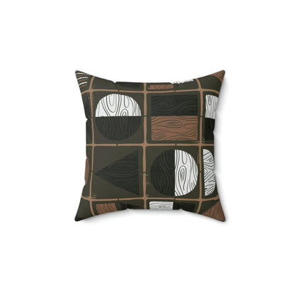 Mid Century Modern Olive Green, Brown, Black, Geometric, Bold Funky Retro Pillow Case And Insert Home Decor 14&quot; × 14&quot;