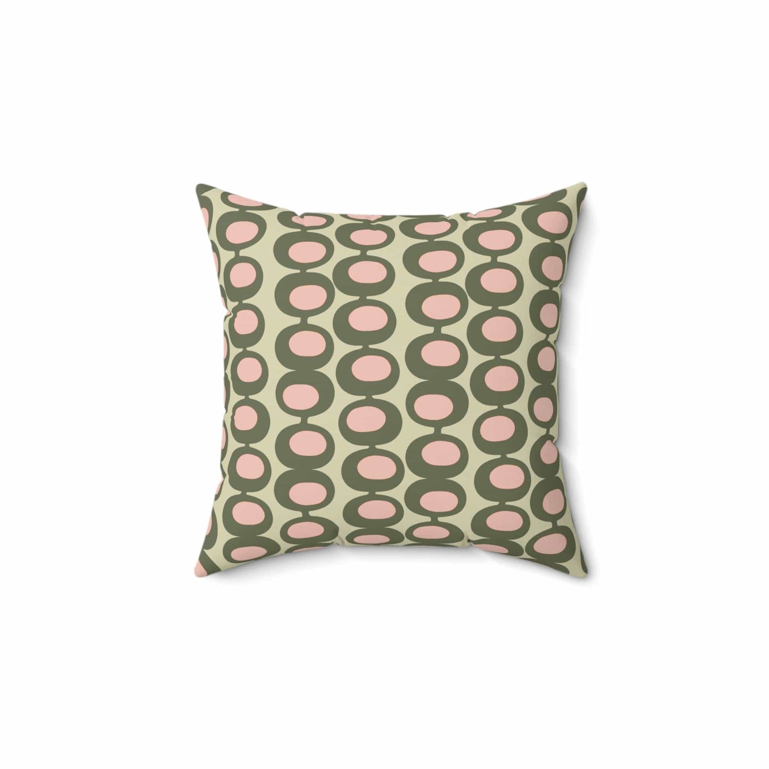 Mid Century Modern Olive Green, Pink, Martini Olive Vibes, Retro Square Pillow Home Decor 14&quot; × 14&quot;