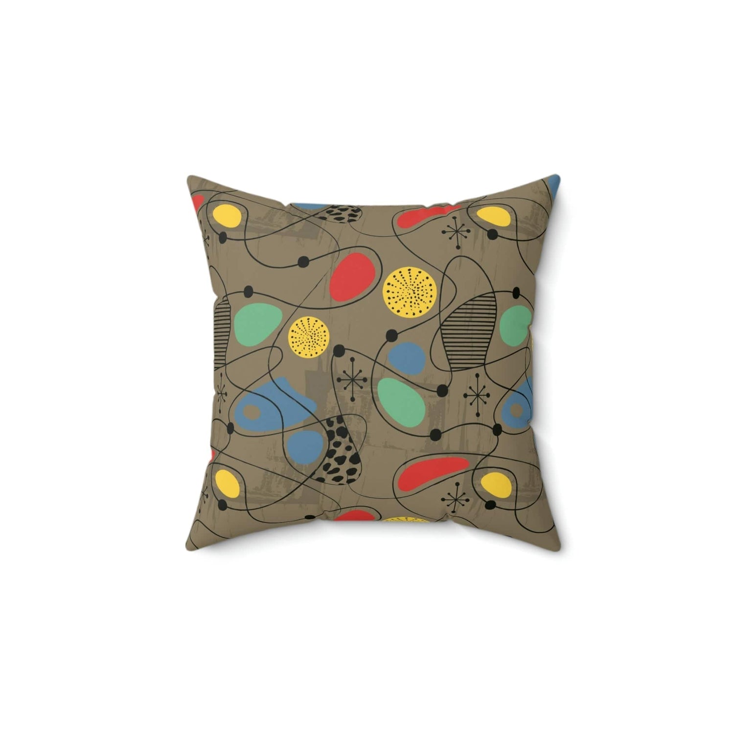 Mid Century Modern Pillow, MCM Home Decor, Sand Brown, Abstract Retro Atomic Starburst Pillow Case And Insert Home Decor 14&quot; × 14&quot;